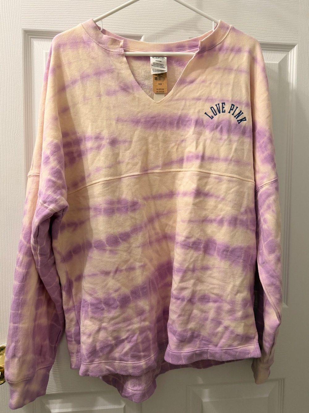 PINK Victoria's Secret Lavender and Cream Tie-Dye V-Neck Sweatshirt